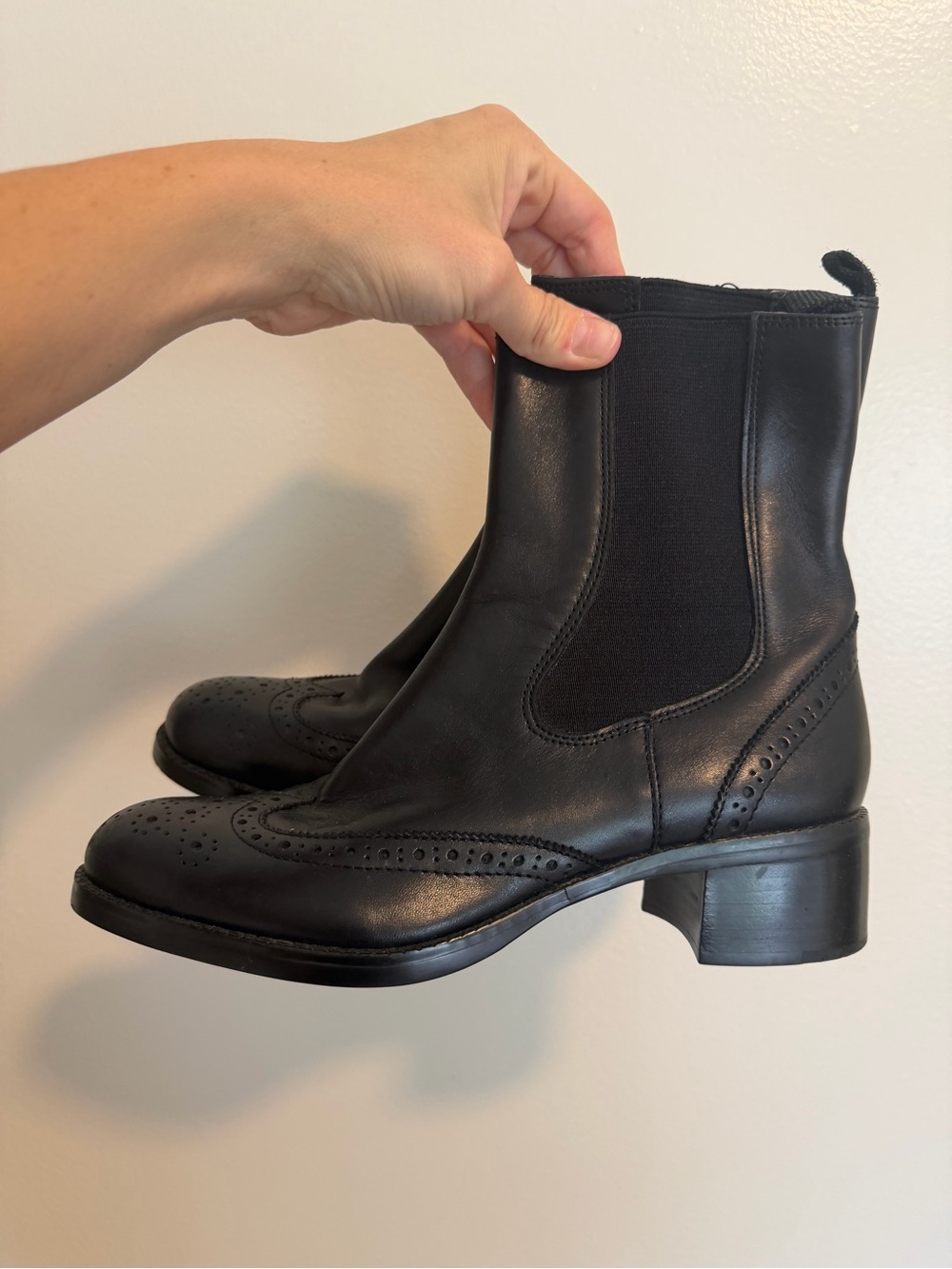 Franco Sarto Black Leather Chelsea Brogue Ankle Boots